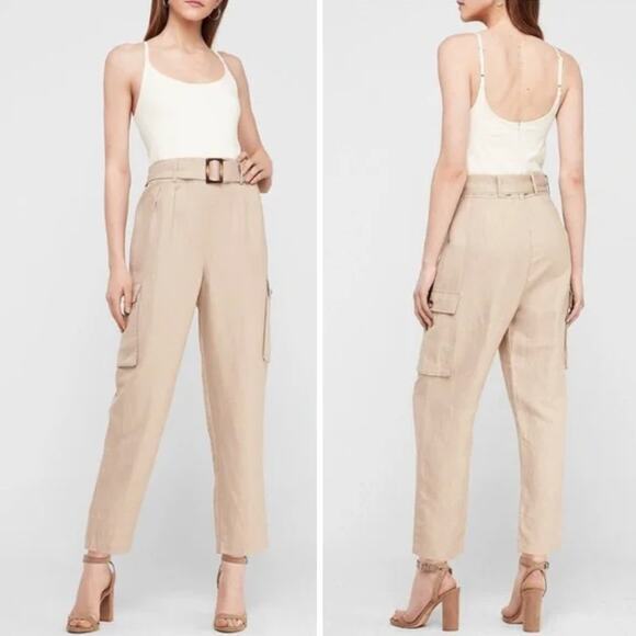 New! EXPRESS‎ Belted Linen-Blend Utility Jumpsuit, size M - Picture 1 of 16
